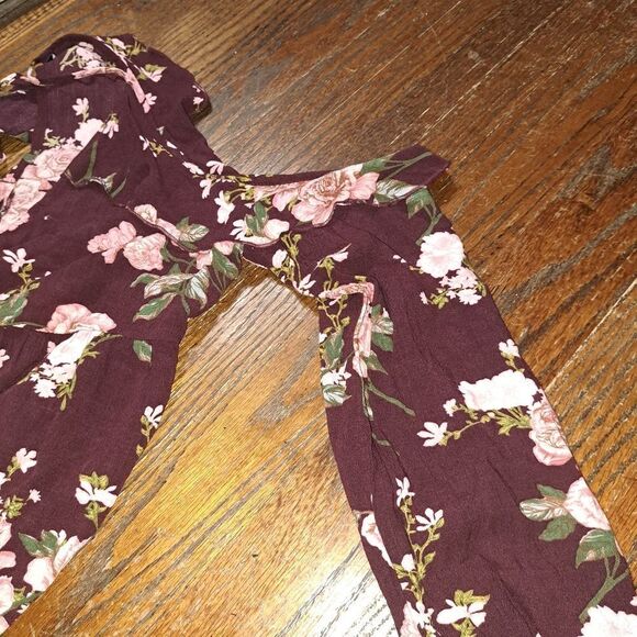 Medium American Eagle Cold Shoulder Long Sleeve V Neck Floral Shirt Top - Picture 3 of 4